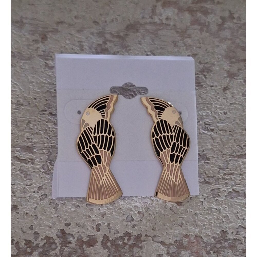 Laurel Burch Vintage Cockatoo Gold & Black Enamel Stud Earrings